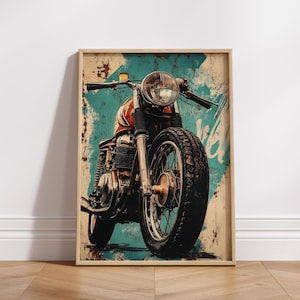 Vintage Motorrad Matte Poster | Wand Kunst für Biker Liebhaber, Dekoration, Schlafzimmer, Garage, Geschenk für Ihn, Cafe Racer Poster.