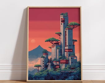 8-Bit Future City Poster: Retro Pixel Art Digital Download
