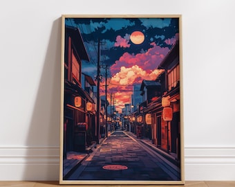 Tokyo Cityscape Poster | Manga-Style Street Art | Vibrant Japanese Wall Decor for Anime Lovers & Urban Enthusiasts | Digital Download