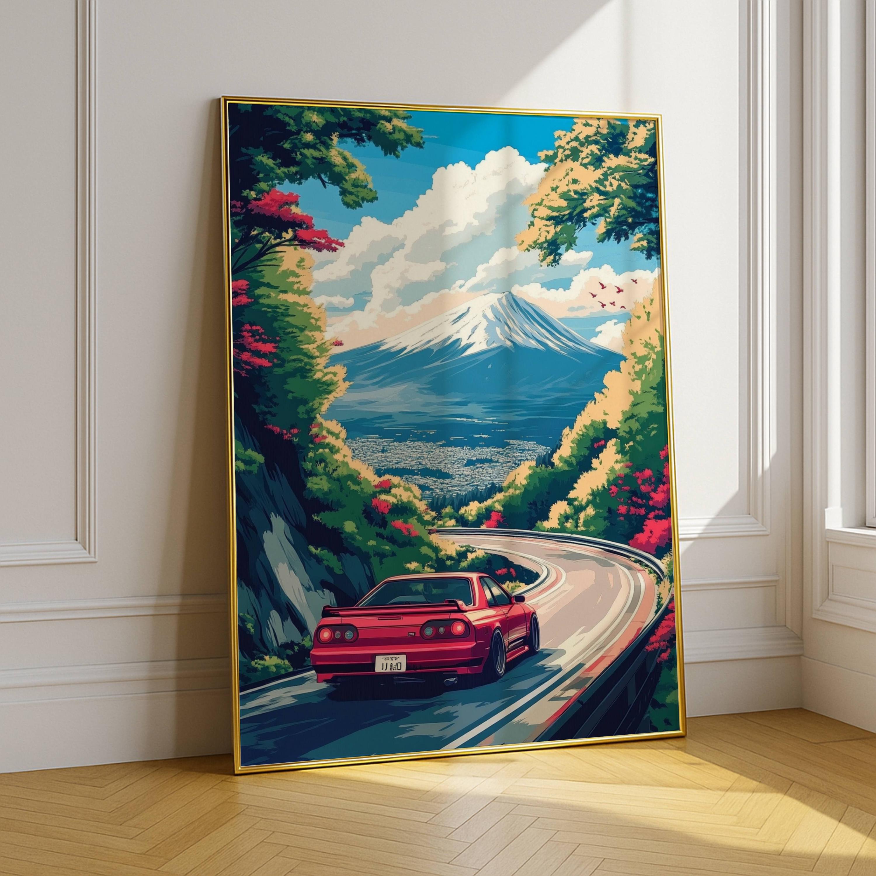 JDM Mount Fuji Poster, Japanese Car Wall Art, Tokyo Drift Style