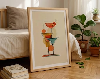 Affiche de cocktail rétro en téléchargement numérique - impression colorée de bar du milieu du siècle