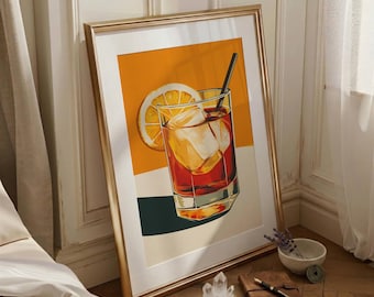 Old Fashioned Cocktail Poster, Retro Bar Wall Art, Whiskey Drink Print, Mid Century Modern Bar Decor, Vintage Cocktail Poster