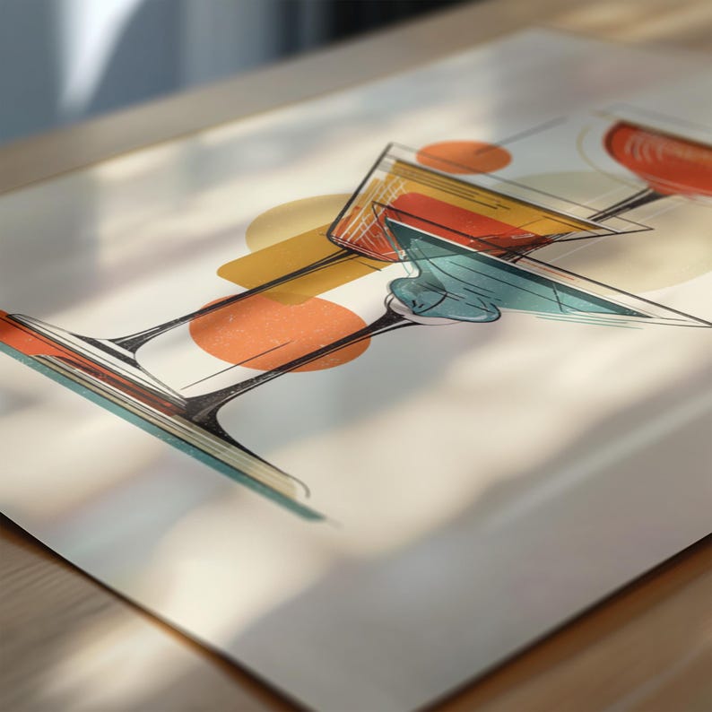 Mid Century Modern Cocktail Print, Bar Cart Wall Art, Retro Kitchen Decor image 6