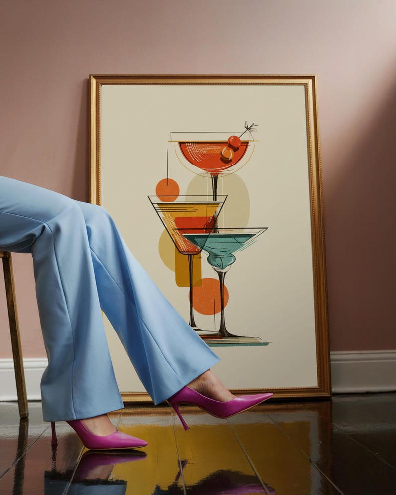 Mid Century Modern Cocktail Print, Bar Cart Wall Art, Retro Kitchen Decor image 7
