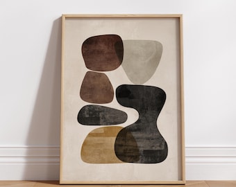 Mid Century Modern abstrakte Kunst Druck, neutrale geometrische Formen Poster