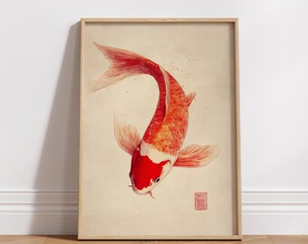 Koi Fish Aesthetic Art Poster, Calming Wall Decor for Nature Lovers, Home Office Wall Art, Meditation Room Decor, Gift for Fish Enthusiasts