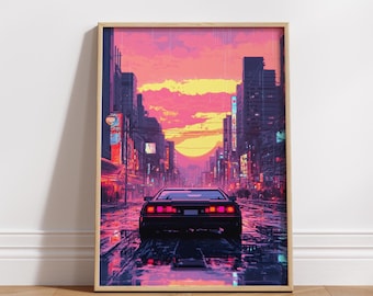 Retro Neon City Poster, Cyberpunk Style (Digital Download)