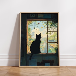 Cat Silhouette Window Scene Matte Posters, Cozy Home Decor, Cat Lover Gift, Wall Art, Aesthetic Room Decoration