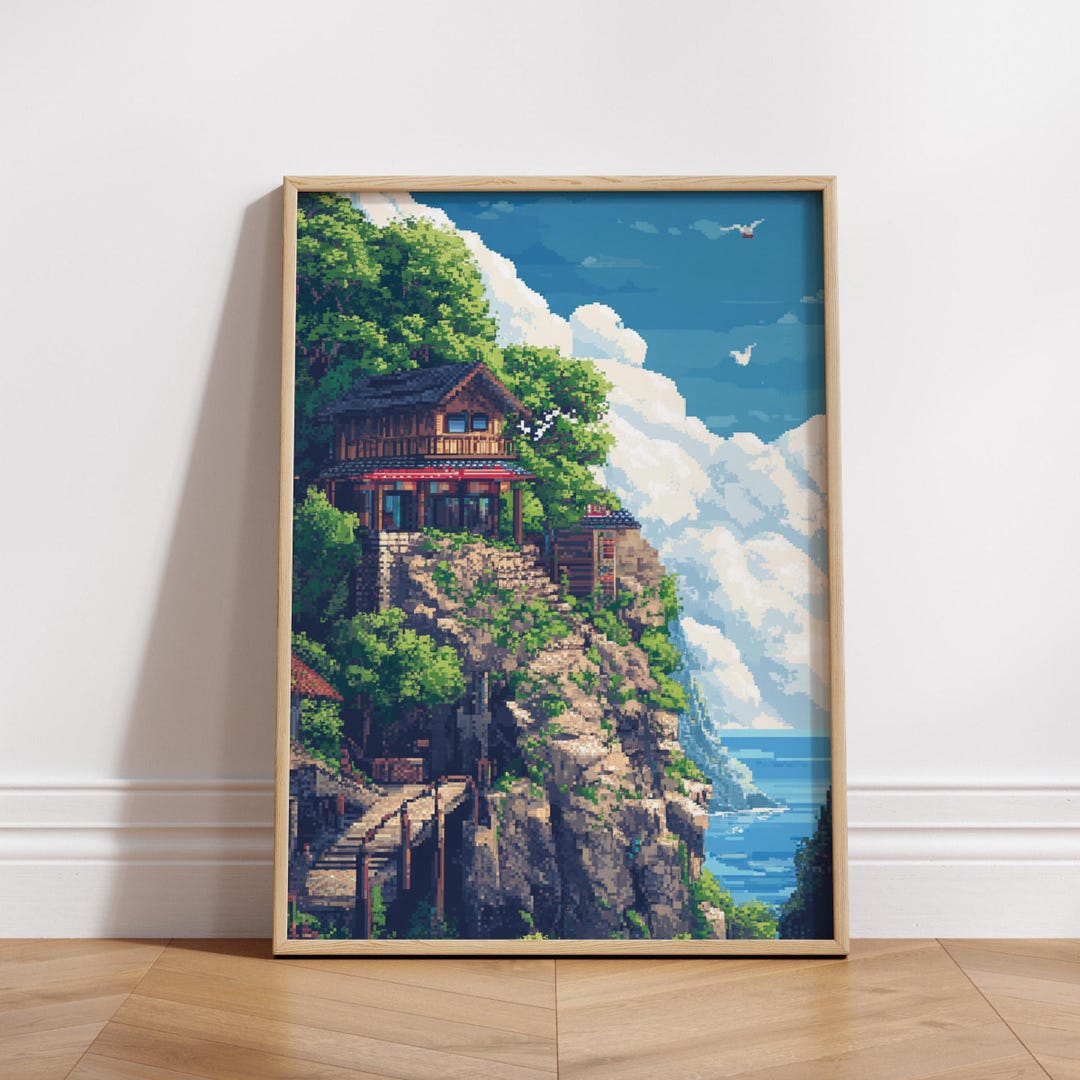 8-bit Pixel Art Landscape Poster | Warm Tones Retro Gaming Wall Art ...