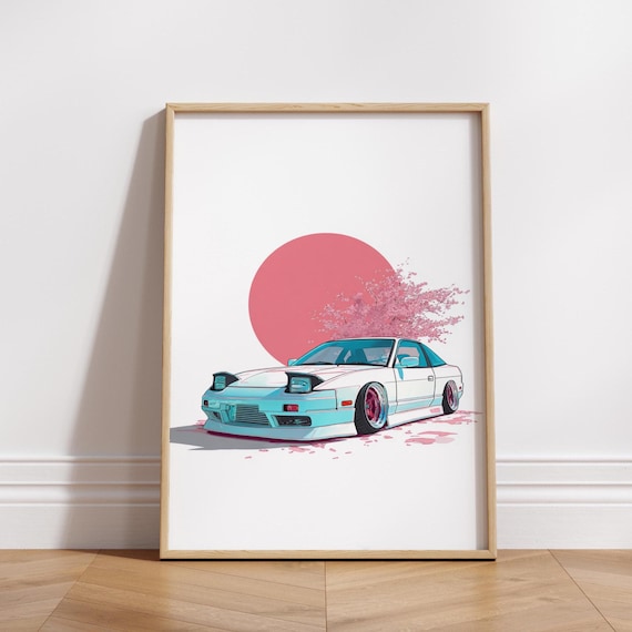 Japanese Car Poster – JDM Drift Art, Sakura Blossom Wall Art