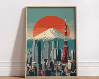 Tokyo Japan Poster, Mount Fuji Wall Art, Tokyo Skyline Print, Japan Travel Poster, Japanese Cityscape Wall Decor