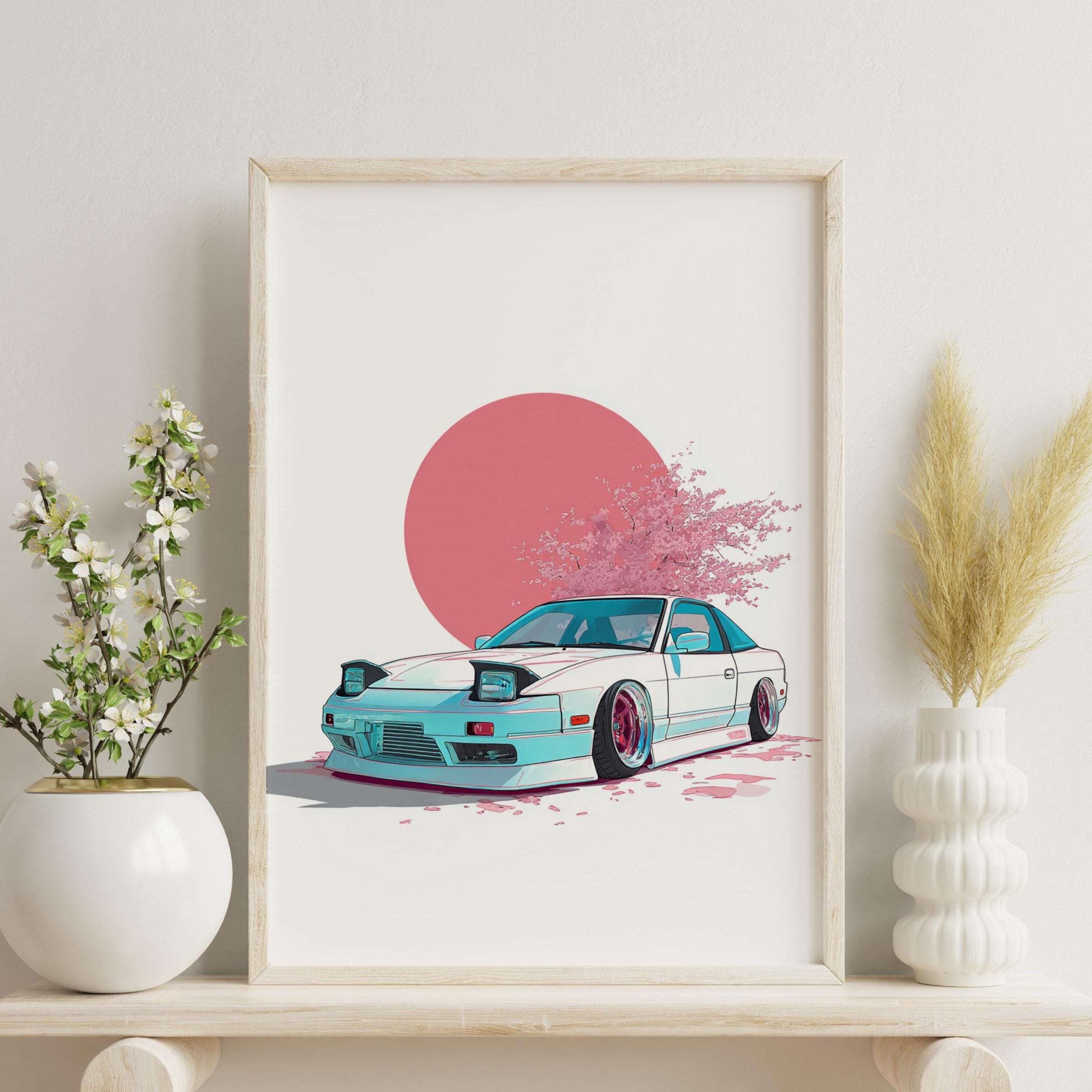 JDM Drift Car Poster, Japanese Car Wall Art, Sakura Car Poster