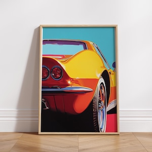 Corvette Inspired Retro Matte Poster, Wall Art for Auto Enthusiasts, Vintage Home Decor, Gift for Car Lovers, Collectible Prints