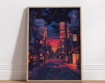 Night Lofi Art Print | Street View | Japanese Matte Wall Art | Anime Inspired Home Decor Gift | Japanese Art Print Gift | Anime Art Gift