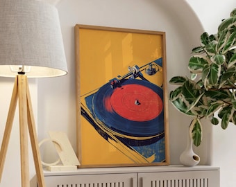 Retro draaitafelposter, vintage vinyl muurdecoratie, muziekkamerdecoratie