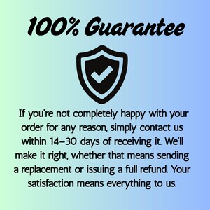 Peut inclure: Image avec le texte "100% Guarantee" au-dessus d'une ic&ocirc;ne de bouclier noir avec une coche. Le texte ci-dessous indique que la satisfaction est garantie avec un remboursement complet ou un remplacement dans les 14 &agrave; 30 jours.