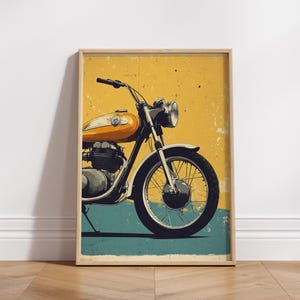 Retro Motorcycle Art Print - Matte Vertical Posters, Vintage Wall Decor, Biker Gifts, Home Office Decoration, Digital Download