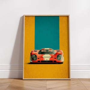 Retro Race Car Digital Print | 60s Le Mans Inspired Wall Art Download | Bold Vintage Racing Poster for Garage or Home Decor