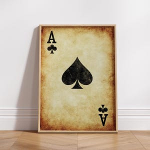 Vintage speelkaart muurkunstposter, retro gokdecor voor gameroom, print schoppenaas, woondecoratie, decoratie kaartspellen