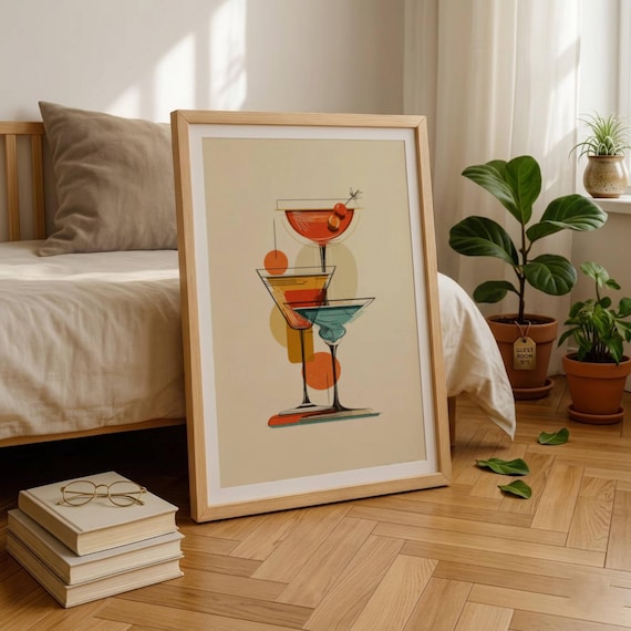 Mid Century Modern Cocktail Print, Bar Cart Wall Art, Retro Kitchen Decor