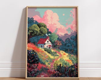Scenic 8-Bit Pixel Art Landscape Wall Art Print | Retro Matte Gaming Wall Art | Aesthetic Room Decor | Retro Pixel Print | Gamer Wall Art