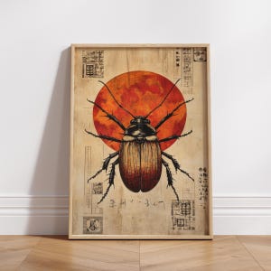 Artistic Beetle Matte Poster for Unique Home Decor, Japanese Aesthetic Wall Art, Insect Illustration, Nature-Inspired Art, Home Decor