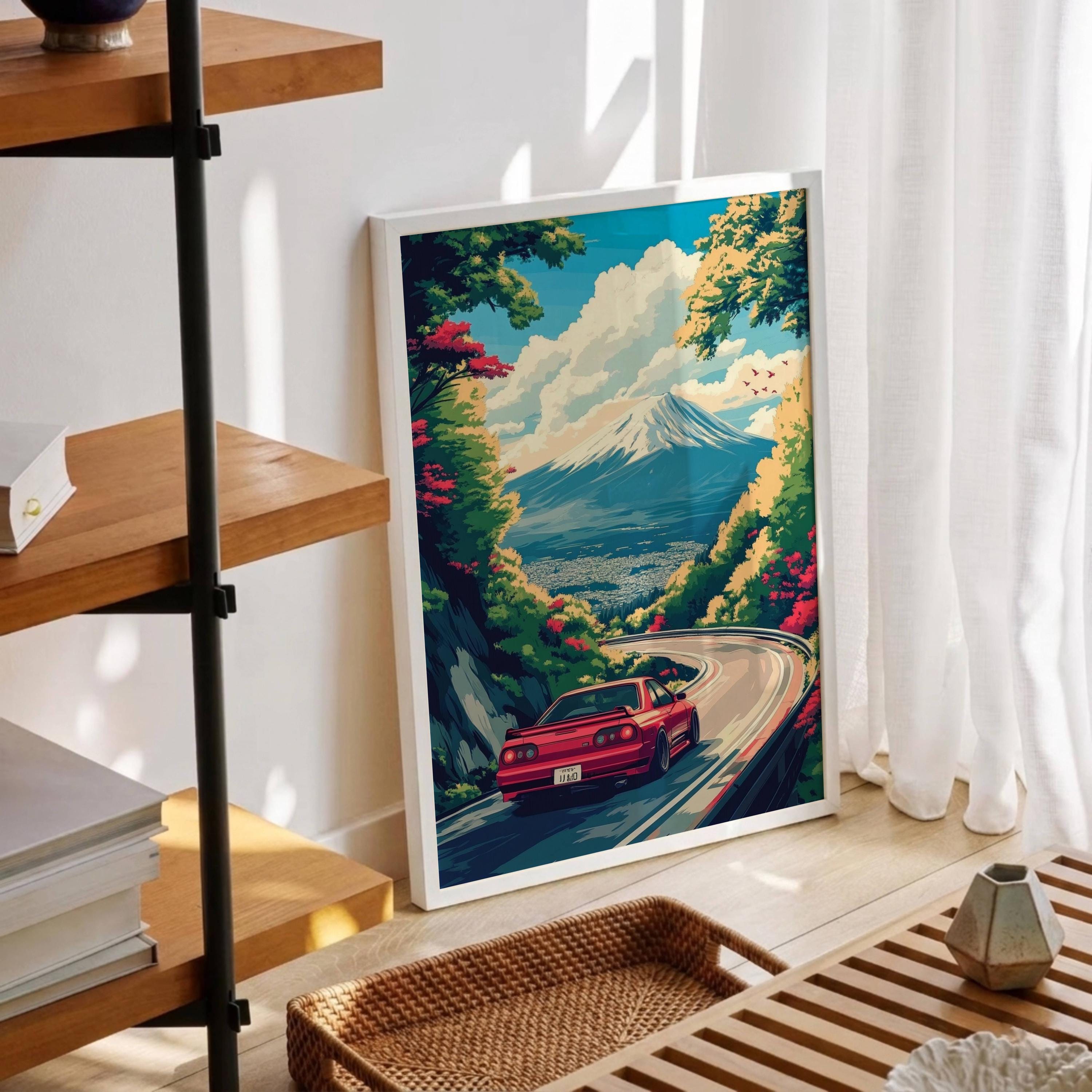 JDM Mount Fuji Poster, Japanese Car Wall Art, Tokyo Drift Style