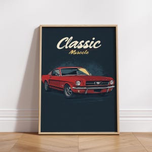 Classic Muscle Car Poster, Vintage Wall Art, Gift for Car Lovers, Retro Home Decor, Automotive Fan Art, Birthday Gift Ideas