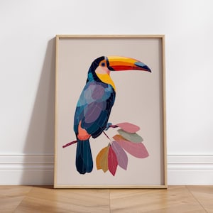 Colorful Toucan Poster | Tropical Bird Wall Art Print | Modern Geometric Animal Decor | Jungle Nursery or Office | Physical Poster