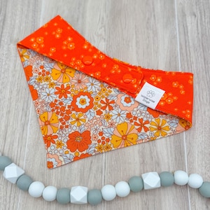 Groovy Flowers Dog Reversible Bandana with Double Snaps – Orange Flower Print - Summer Pet Accessory