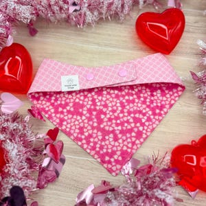 Reversible Dog Bandana: Pink Hearts & Plaid, Valentine&#39;s Day Pet Accessory