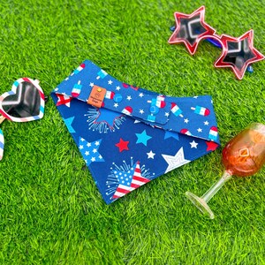 Reversible 4th of July Dog Bandana: Stars & Popsicles, Double Snap