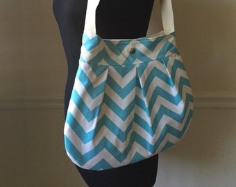 blue chevron shoulder bag // medium pleated purse with heavy shap closure // the charlie bag // READY TO SHIP