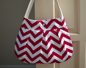 red chevron shoulder bag // medium pleated purse // gifts for her // the charlie bag // READY TO SHIP