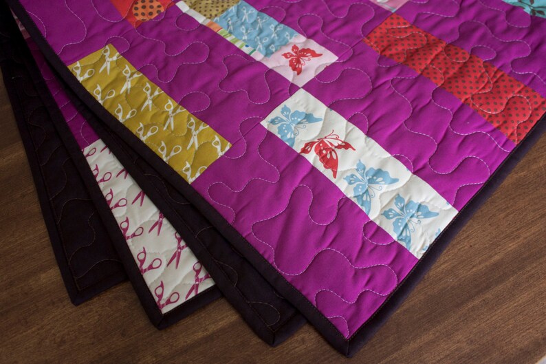 modern baby quilt // fuchsia wonderland quilt in bricks // READY TO SHIP image 1