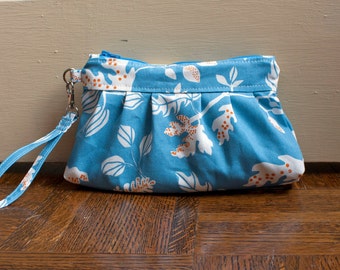 bridesmaid gift // wristlet clutch in sky blue // small zipper purse // blue twig // the delta clutch // READY TO SHIP