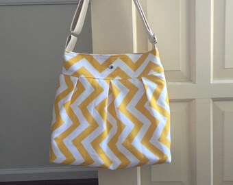 medium cross body messenger bag // yellow chevron canvas adjustable strap purse // the mini bravo bag // READY TO SHIP