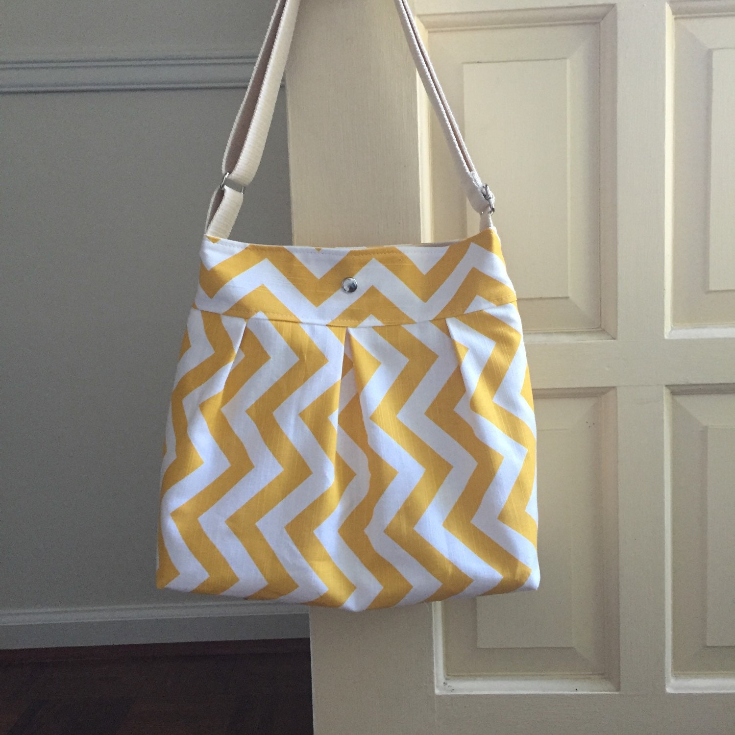 Medium cross body messenger bag // yellow chevron canvas | Etsy