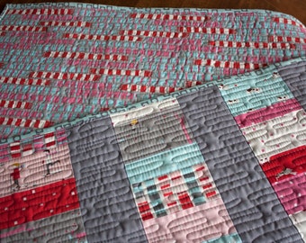 Babydecke oder Wand hängen / / verrückte Münzen Quilt in Sorbet Zacken Stoffe / / sofort lieferbar