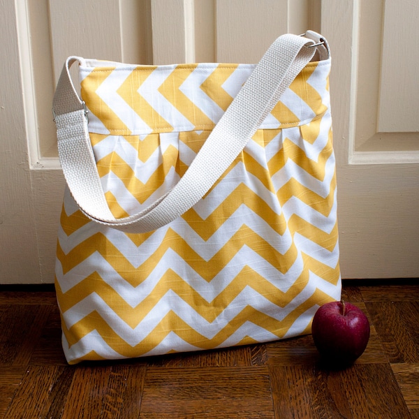 diaper bag in yellow chevron canvas // boys diaper bag // messenger bag // yellow zig zag // the bravo bag // READY TO SHIP