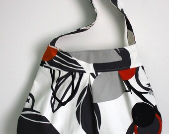 canvas shoulder bag // pleated cotton purse // white black and orange fruits // the charlie bag // READY TO SHIP