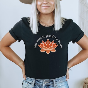 om mani padme hum mantra shirt, buddhism, yoga, lotus, sacred geometry, manifestation, tshirt, graphic tee, meditation, mandala, hamsa