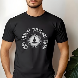 om mani padme hum mantra shirt, buddhism, yoga, lotus, sacred geometry, manifestation, tshirt, graphic tee, meditation, mandala, hamsa