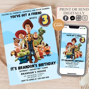 Editable Toy Story Birthday Invitation Template, Toy Story Birthday Party, 3rd Digital Invitation, Kids Birthday Party, Woody Birthday Card