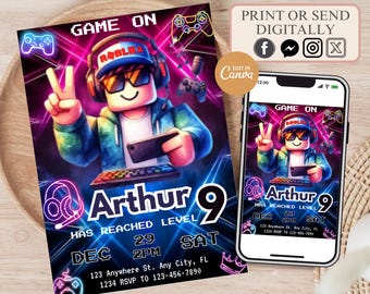 Roblox Birthday Invitation Template: Game Party Invite (Digital Download)