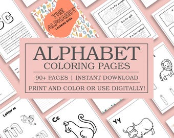 Printable Alphabet Coloring Book: 90 Pages, ABC Learning (PDF)