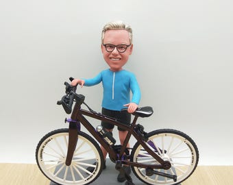 Personalized Bicycle Bobblehead: Custom Athlete Statue, Handmade Polymer Clay