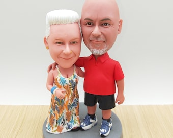 Personliga 50-årsjubileumsbobbleheads: Anpassad parfigur, handgjord polymerlera