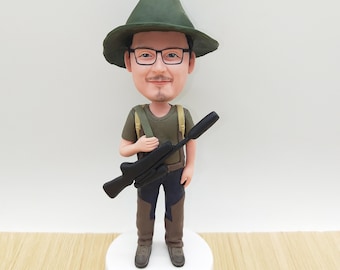 Custom Hunting Bobblehead Gift: Personalized Polymer Clay Figurine