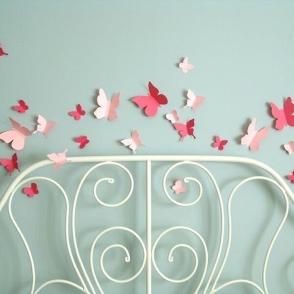 Butterfly flying wall stickers in two shades of pink - Set of 25 - FREE SHIPPING